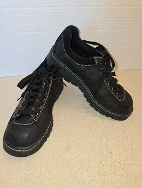 VTG Skechers Black Leather Chunky Oxford size 9.5